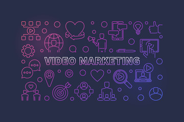 Poster - Video Marketing vector colorful concept outline horizontal illustration or banner