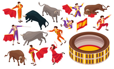 Wall Mural - Isometric Bullfight Icon Set