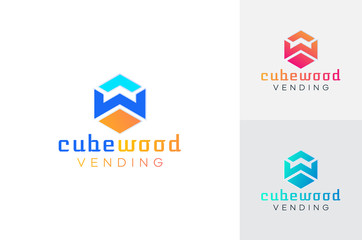 Wall Mural - cube wood vending abstract logo design template