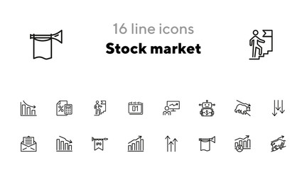 Poster - Stock market line icon set. Bear, bull, trader, IPO, charts. Finance concept. Can be used for topics like investment, assets, trading