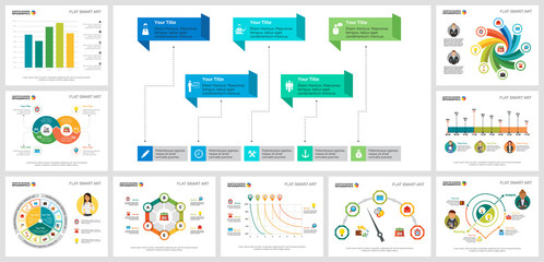 Colorful accounting or production concept infographic charts set. Business design elements for presentation slide templates. For corporate report, advertising, leaflet layout and poster design.