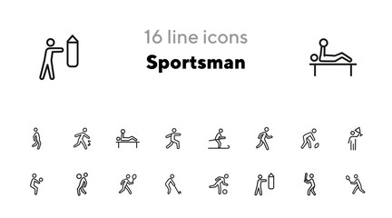 Sticker - Sportsman line icon set. Football player, fighter, skier. Sport concept. Can be used for topics like activity, healthy lifestyle, competition