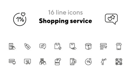 Shopping service line icon set. Order, gift, payment, mobile app. Shopping concept. Can be used for topics like customer support, purchasing, delivery