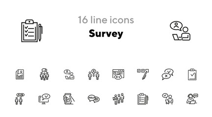 Sticker - Survey line icon set. Whipping votes, checkmark, questionnaire. Customer assessment concept. Can be used for topics like analysis, research, feedback