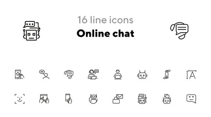 Sticker - Online chat line icon set. Algorithm, bot, correspondence. Communication concept. Can be used for topics like information technology, robotic science, machine learning