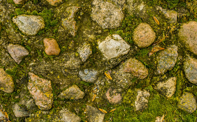 Wall Mural - Rock surface stone texture grungy stones on ground as natural background toned in warm colors