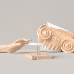 Poster - cosmetic background for beauty product presentation. scene with podium and hand abstract sculptures.
