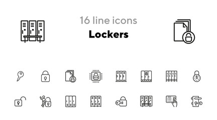 Poster - Lockers line icon set. Gym, school, key, safe. Lock concept. Can be used for topics like safety, security, privacy