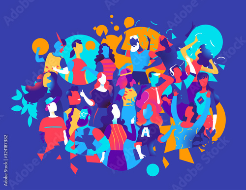 Cuadros en Lienzo Persone che festeggiano e ballano insieme - illustrazione vettoriale