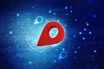 Poster - 3d rendering Red map pointer