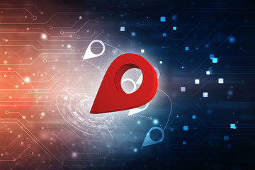 Poster - 3d rendering Red map pointer