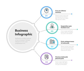 Fototapete - Simple concept for business diagram with four steps and place for your description. Flat infographic design template for website or presentation.