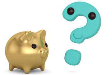 question mark and piggy bank 3D rendering isolated on white background