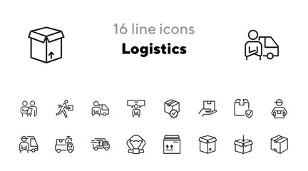 Wall Mural - Logistics icon. Set of line icons on white background. Package, express delivery, courier. Delivery concept. Vector illustration can be used for topics like service, freight, business