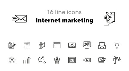Poster - internet marketing icon set. line icons collection on white background. budget, optimization, e-mail