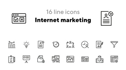 Poster - Internet marketing icons. Set of line icons. Work cycle, signing contract, sales funnel. Business development concept. Vector illustration can be used for topics like business, marketing, trade