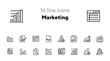 Wall Mural - Marketing line icon set. Strategy, project, team. Analysis concept. Can be used for topics like finance management, teamwork, planning