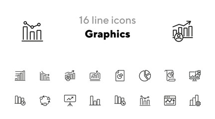 Poster - Graphics line icon set. Graph, chart, diagram. Analysis concept. Can be used for topics like marketing, statistics, report