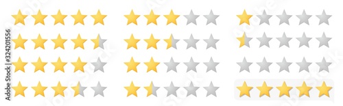Vector full 5 star rating icon set with lighted yellow golden and grey stars Poster Mural XXL