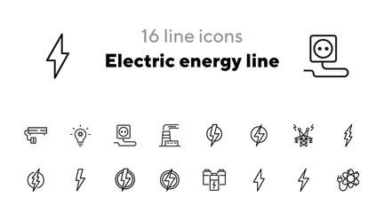 Electric energy line icon. Set of line icons on white background. Power, electricity, lightning. Energy resource concept. Vector illustration can be used for topics like power, electricity, signboards