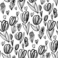 Wall Mural - Fun and cute sketch tulip seamless pattern