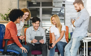 Aufkleber - Professional business team considering new project, manager holding digital tablet