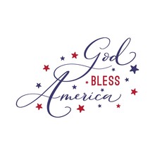 God Bless America. Vector Typography Hand Drawn Lettering.Illustration With American Flag Colors. T-shirt Print.