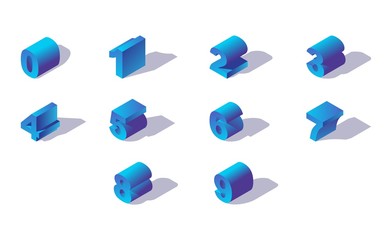 Poster - Isometric 3d numbers from zero to nine. Collection good for count and logo writing