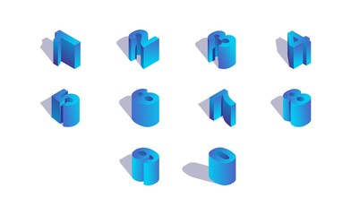 Poster - Vector isometric 3d numbers sequence collection. Blue digits good for count and writing