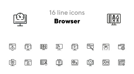 Poster - Browser line icon set. Window, settings, homepage. Internet concept. Can be used for topics like website design, remote work, internet marketing, communication