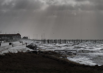 Wall Mural - Beach promenade in Hjerting near Esbjerg in stormy Weather, Denmark