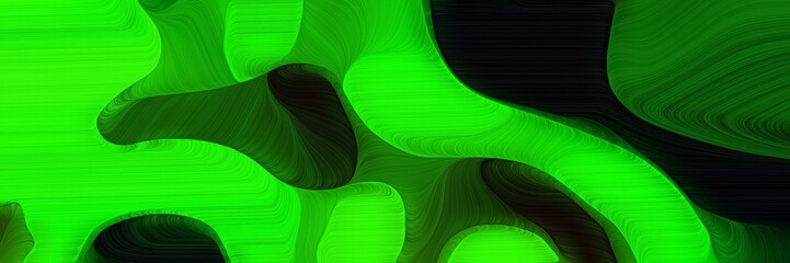 Poster - flowing horizontal banner with lime, green and very dark green colors. dynamic curved lines with fluid flowing waves and curves