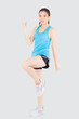 © NT_studio - Beautiful young asian woman in sport standing stretch muscle arm workout with healthy isolated on white background, girl wear shape fit warm up and exercise and yoga for health, wellness concept.