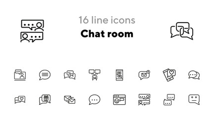 Sticker - Chat room line icon set. Speech bubbles, technology, texting. Social media concept. Can be used for topics like communication, correspondence, message