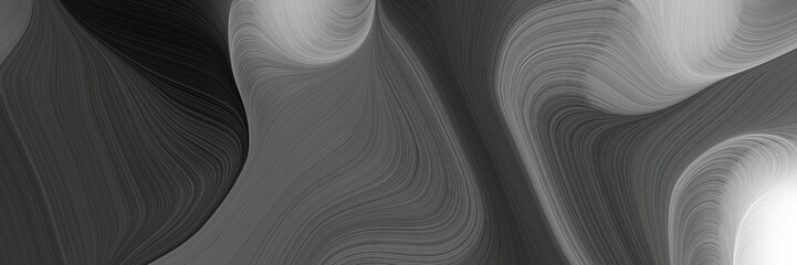 Poster - surreal designed horizontal header with dark slate gray, silver and gray gray colors. dynamic curved lines with fluid flowing waves and curves