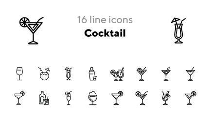 Poster - Cocktail line icon set. Vermouth, margarita, pina colada. Alcoholic drinks concept. Can be used for topics like bar, party, celebration
