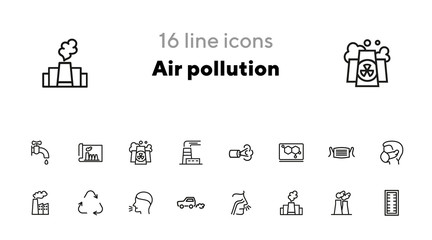 Sticker - Air pollution line icon set. Fumes, recycling symbol, medical mask. Ecology concept. Can be used for topics like exhaust, industrial pollution, health or nature care