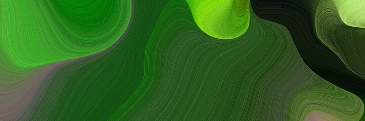 Poster - moving designed horizontal banner with forest green, moderate green and very dark green colors. dynamic curved lines with fluid flowing waves and curves