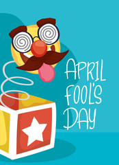 Wall Mural - happy april fools day card with surprise box and crazy emoji