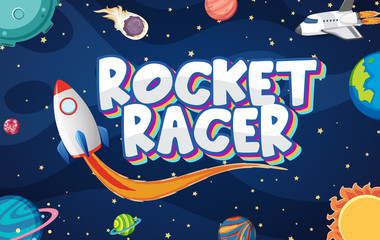 Wall Mural - Poster design with rocket racer in dark space