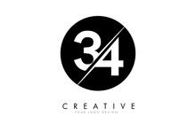 34 3 4 Number Logo Design With A Creative Cut And Black Circle Background.