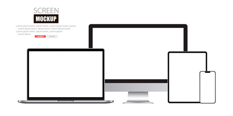 mockup set of device. realistic set of monitor, laptop, tablet, smartphone. vector