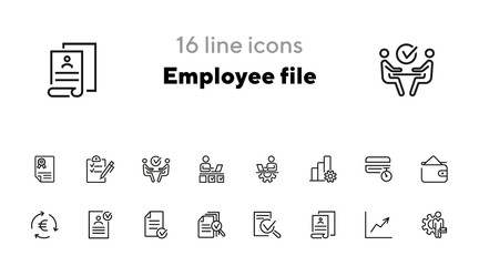 Poster - Employee file line icon set. Profile, personal data, CV, graph. Human resource concept. Can be used for topics like office work, career, personnel management