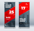 © great_bergens - Red Business Roll Up Banner. Abstract Roll up background for Presentation. Vertical roll up, x-stand, exhibition display, Retractable banner stand or flag design layout for conference, forum.
