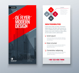 Wall Mural - Red DL Flyer design with square shapes, corporate business template for dl flyer. Creative concept flyer or banner layout.