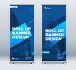 © great_bergens - Blue Business Roll Up Banner. Abstract Roll up background for Presentation. Vertical roll up, x-stand, exhibition display, Retractable banner stand or flag design layout for conference, forum.
