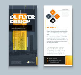 Wall Mural - Yellow DL Flyer design with square shapes, corporate business template for dl flyer. Creative concept flyer or banner layout.