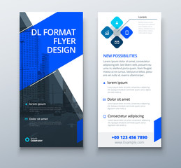 Wall Mural - Blue DL Flyer design with square shapes, corporate business template for dl flyer. Creative concept flyer or banner layout.