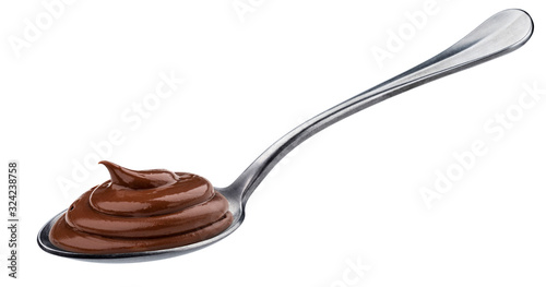 Fotografía Swirl of chocolate cream in spoon isolated on white background