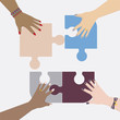 Women hands putting jigsaw puzzle pieces together. Female teamwork concept vector.